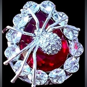 Betsey Johnson Gothic Glam Spider Web 7.5 ruby stone ring NEW